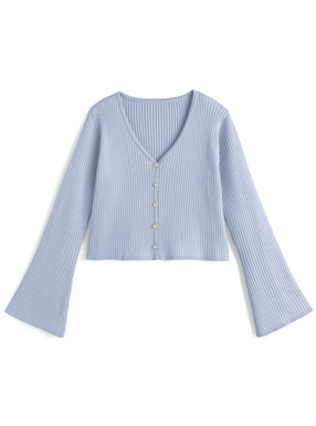 ゴールドボタンフレアスリーブニットカーディガン