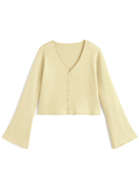 ゴールドボタンフレアスリーブニットカーディガン