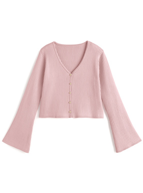 ゴールドボタンフレアスリーブニットカーディガン