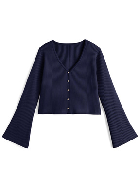 ゴールドボタンフレアスリーブニットカーディガン