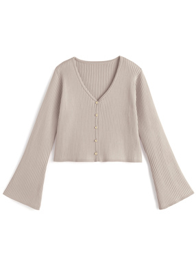 ゴールドボタンフレアスリーブニットカーディガン