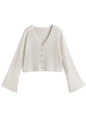 ゴールドボタンフレアスリーブニットカーディガン