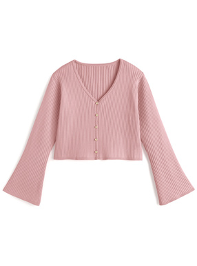 ゴールドボタンフレアスリーブニットカーディガン