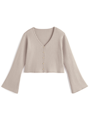 ゴールドボタンフレアスリーブニットカーディガン