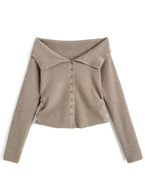 ビッグカラーオフショルダーニットトップス