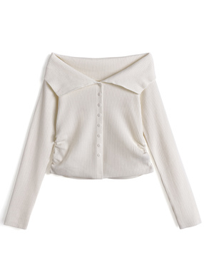 ビッグカラーオフショルダーニットトップス