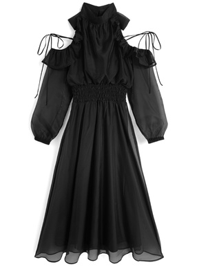 シアーショルダーオープンアメスリロングワンピース