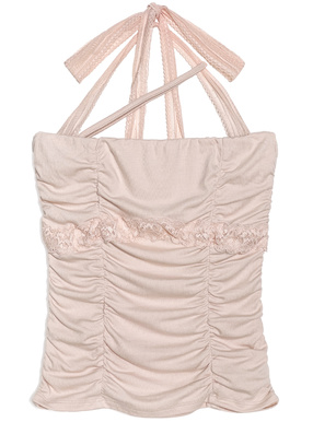 レースホルターネックギャザーベアトップ