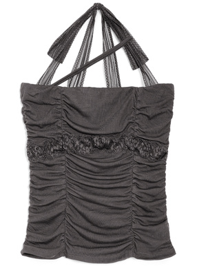 レースホルターネックギャザーベアトップ