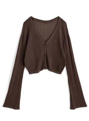 Vネックリブニットカーディガン