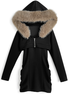 ファーフードボレロ×キャミソールミニワンピースアンサンブル