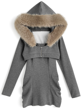 ファーフードボレロ×キャミソールミニワンピースアンサンブル