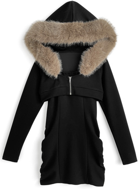 ファーフードボレロ×キャミソールミニワンピースアンサンブル