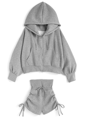 ダブルジップパーカー×ドロストショートパンツセットアップ