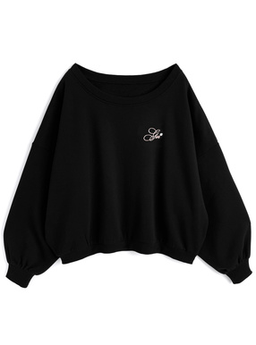 ロゴ刺繍ラインストーンオフショルダースウェットトップス