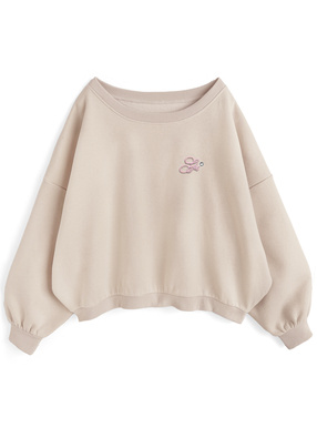 ロゴ刺繍ラインストーンオフショルダースウェットトップス