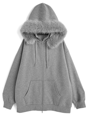 ファー付きフードダブルジップハイネックスウェットパーカー
