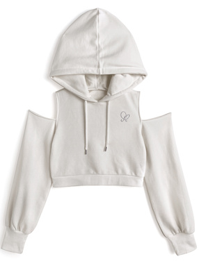 フード付きオープンショルダースウェットパーカー