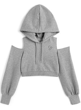 フード付きオープンショルダースウェットパーカー