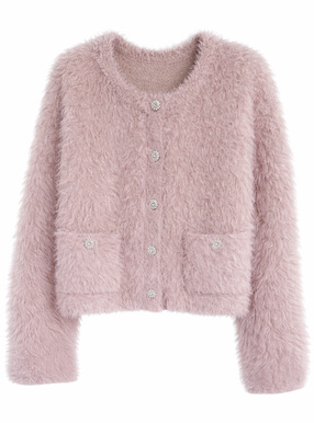 ビジューボタンシャギーニットカーディガン