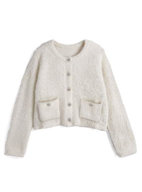 ビジューボタンシャギーニットカーディガン