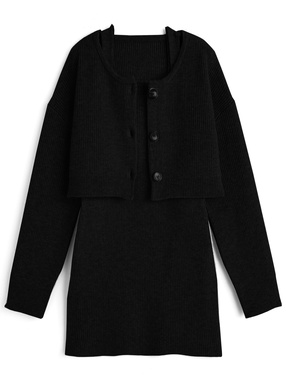 ニットカーディガン×ノースリーブミニワンピースセットアップ
