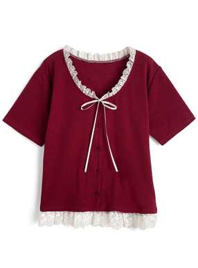 レースリボンリブトップス