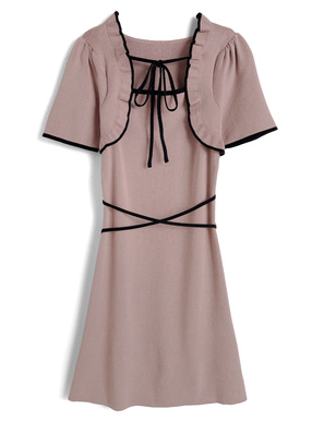 ボレロドッキングクロスリボンニットミニワンピース