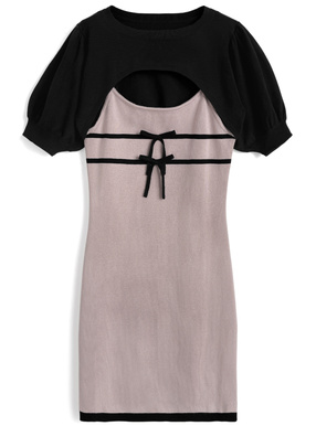 クロップドトップス×リボンラインキャミソールミニワンピースニットアンサンブル