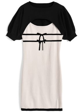 クロップドトップス×リボンラインキャミソールミニワンピースニットアンサンブル