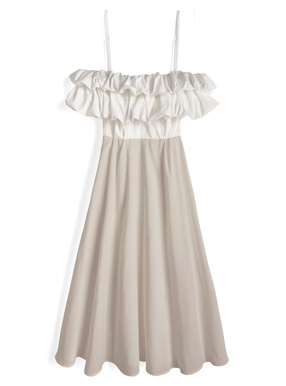 バルーンオフショルダーロングワンピース