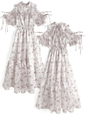 花柄ショルダーオープンリボンシアーワンピース