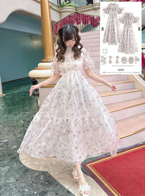 花柄ショルダーオープンリボンシアーワンピース