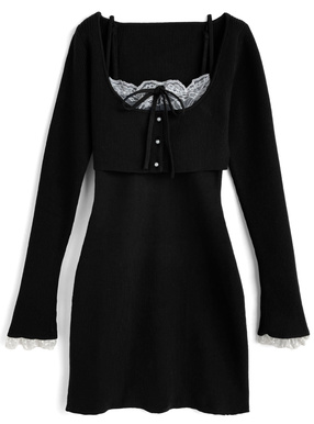 レースカーディガン×キャミソールミニワンピースアンサンブル