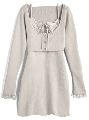 レースカーディガン×キャミソールミニワンピースアンサンブル