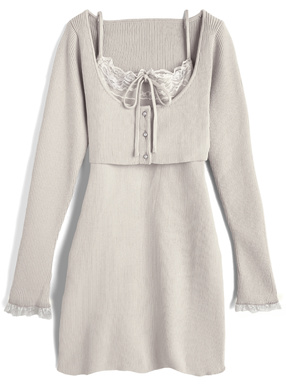 レースカーディガン×キャミソールミニワンピースアンサンブル