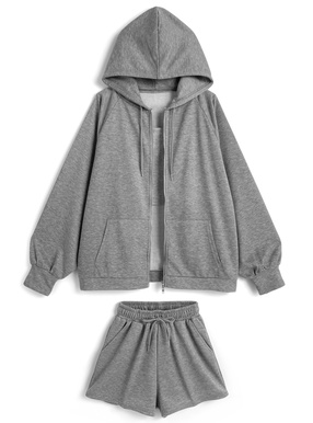 キャミソール×ダブルジップパーカー×ショートパンツスウェットセットアップ