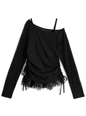 ワンショルダードロストトップス×レースキャミソールアンサンブル