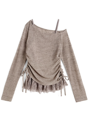 ワンショルダードロストトップス×レースキャミソールアンサンブル