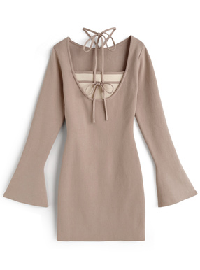 レイヤード風リボンニットミニワンピース