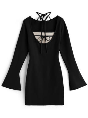 レイヤード風リボンニットミニワンピース