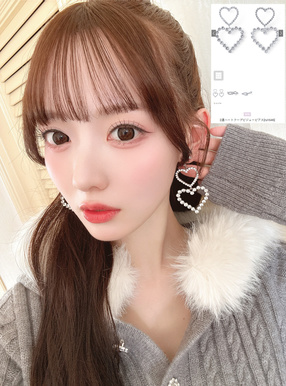 2連ハートフープビジューピアス