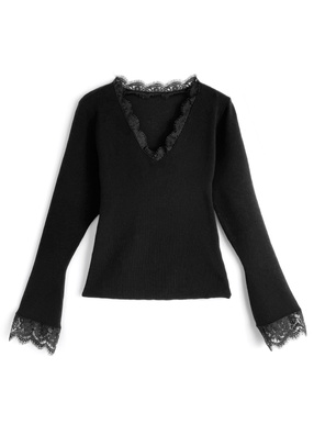 レースドッキングVネックニットトップス