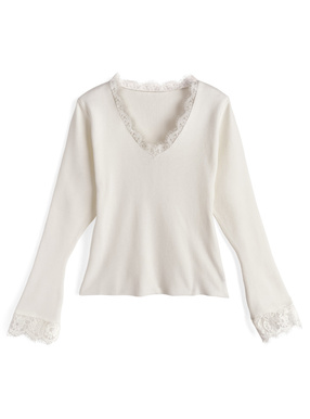 レースドッキングVネックニットトップス