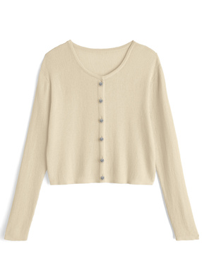 ビジューボタンシアーニットカーディガン