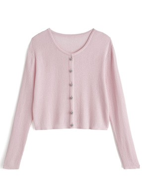 ビジューボタンシアーニットカーディガン