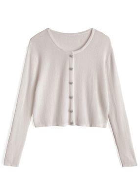 ビジューボタンシアーニットカーディガン