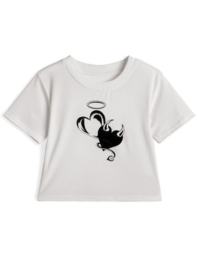 ハートプリントショート丈Tシャツ