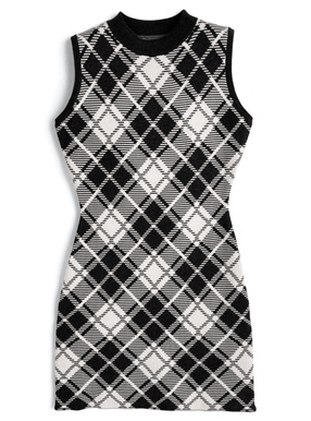 チェック柄ノースリーブニットタイトミニワンピース