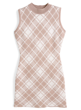 チェック柄ノースリーブニットタイトミニワンピース
